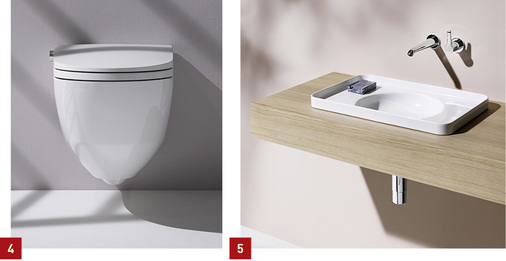 
4 Mit Cleanet Riva hat Laufen ein neues Dusch-WC vorgestellt.



5 Um die Einsatzmöglichkeiten von Boutique flexibler zu gestalten wurden 80 und 120 mm dicke Waschtischplatten ins Sortiment gehoben.
