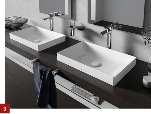 
3 Die Serie Neorest beinhaltet dünnwandige Keramik-Waschtische.
