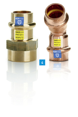 
4 Frabopress Securfrabo ist ein Pressfittingsystem aus Kupfer, das die zweifache Verwendungsweise Gas-Wasser ermöglicht.
