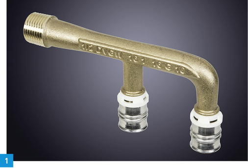 
1 Der neue F-Doppelanschluss für das Installationssystem alpex F50 Profi von Fränkische ist für den Einsatz bei Duschen und Toiletten konzipiert.
