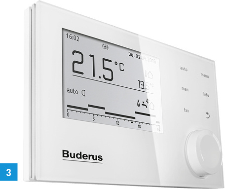 <p>
</p>

<p>
3 Mit der System-Bedieneinheit Logamatic RC310 lassen sich alle Gas- und Öl-Brennwertkessel und weitere Systemkomponenten von Buderus mit dem Regelsystem Logamatic EMS plus steuern.
</p> - © Buderus

