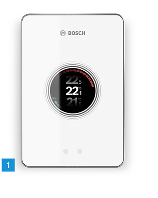 
1 Mit den Bosch-Smart-Home-Thermostaten vernetzt sich der Bosch EasyControl zu einem Controller zur individuellen Temperaturregelung für jeden einzelnen Raum.



