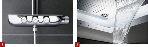 
1 Grohe: SmartControl wurde um zusätzliche Varianten und Kombinationsmöglichkeiten ergänzt. 



2 Grohe: AquaSymphony erweitert das Feld der Luxus-Duschsysteme mit Licht und Sound. 
