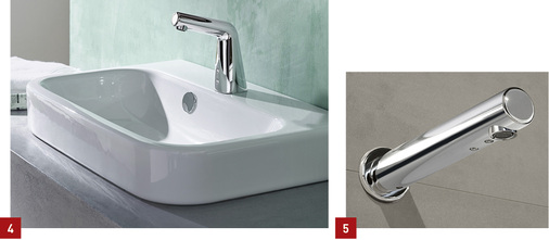 
4 Hansa: Designo gibt es auch als berührungslose Armatur.



5 Hansaelectra fast Elektronik-Armaturenserien für den öffentlichen Bereich zusammen.
