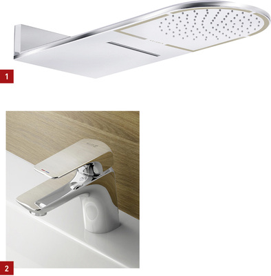 
1 Kludi: Zwei wandbündige Kopfbrausen erweitern das bisherige A-qa-Sortiment. 



2 Kludi: Ameo ist eine neue Armaturenkollektion fürs Badezimmer. Charakteristisch ist eine wappenförmige Grundform.
