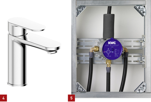 
4 KWC: Von der Armaturenlinie Ella stehen Aufputz- und Unterputzvarianten zur Wahl. 



5 KWC: Das Unterputzsystem Bluebox verfügt über eine variable Einbautiefe von 75 bis 105 mm.
