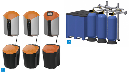 
1 Die vollautomatischen Enthärtungsanlagen der i-soft-Serie von Judo (v. l.): Judo i-soft, Judo i-soft safe, Judo i-soft plus.



2 Die neue Enthärtungsanlage Judo Multisoft für die Industrie- und Gebäudetechnik.
