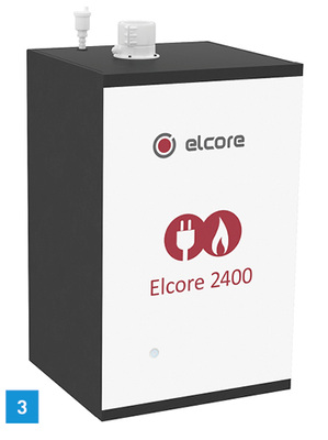 <p>
3 Der Hersteller Elcore zeigt eine neue Version des Brennstoffzellen-BHKWs Elcore 2400 mit erweitertem Einsatzbereich.
</p>