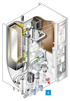 
4 Schnittgrafik der Hydraulikeinheit der neuen Weishaupt-Splitwärmepumpe.
