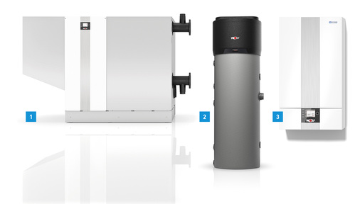 <p>
1 Die Mittelgaskessel-Baureihe MGK-2 von Wolf wartet mit zwei Modellen mit 800 und 1000 kW Leistung auf. 
</p>

<p>
2 Die Split-Luft/Wasser-Wärmepumpe BWL-1S(B) in zwei neuen Baugrößen (5 und 16 kW).
</p>

<p>
3 Die Varianten mit Innenmodul ohne Elektro-Heizelement sind für den bivalenten Betrieb geeignet.
</p>