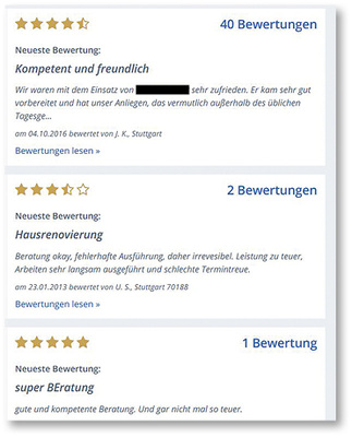 
So können Onlinebewertungen aussehen. 
