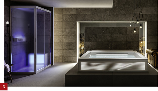 
3 Teuco: Luce bietet ein hinterleuchtetes Dekor auf der Wannenschürze.
