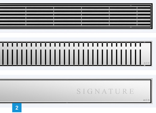 
2 Die neuen Designroste (v. o.): ACO Linea, Piano und Signature.
