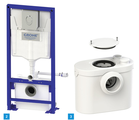 
2 Mit 500 mm Baubreite kann das neue Vorwandelement Saniwall Pro UP von SFA Sanibroy auch raumsparend in Kleinbädern installiert werden.



3 Durch ihre kompakten Baumaße passen die Kleinhebeanlagen Typ Sanibroy UP von SFA Sanibroy hinter alle gängigen Stand-WCs. Die neue Deckelöffnung macht den Service von oben möglich.
