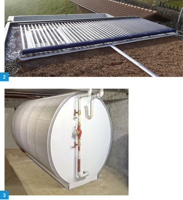 
2 Tubo II T von Consolar ist ein Röhrenkollektor ohne Reflektoren.



3 Varical-Speicher, bestehend aus vier Modulen mit insgesamt 5,4 m³.
