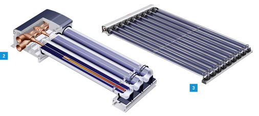 
2 Der Vakuum-Röhrenkollektor Vitosol 300-TM von Viessmann hat den automatischen Überhitzungsschutz ThermProtect und kann liegend installiert werden.



3 Der Vakuum-Röhrenkollektor Vitosol 200-TM mit ThermProtect ist vor allem für größere Anlagen konzipiert.
