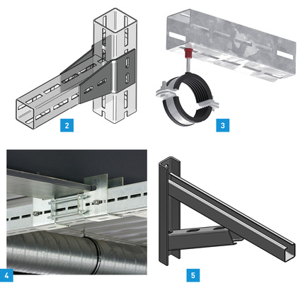 
2 Das neue Mefa-Montageprofil Centum XL 80 nutzt die modulare Bauteillogik des Centum-Systems und lässt sich daran anbinden.



3 Der Centum Direktanschluss von Mefa ermöglicht mit einem Bauteil die Herstellung einer Gewindeanbindung an alle Centum-Profile.



4 Der Mefa-Spannschuh ergänzt das Schwerlasttragesystem Centum und ermöglicht die Montage an Stahlträgern.



5 Die Mefa-Gerätekonsole eignet sich für die Montage von Klimageräten und anderen Aggregaten.
