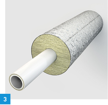 
3 Die Brandabschottung mit dem Systemrohr Roth Alu-Laserplus und der Brandschutzrohrschale Conlit 150 U von Rockwool erfüllt die Feuerwiderstandsklasse EI 90.
