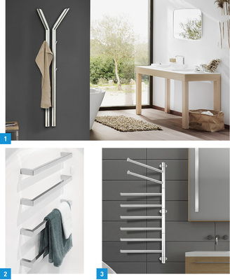 
1 Der Y-Tube von Nordholm kombiniert Handtuchwärmer und Gaderobe.



2 Der Celsius von Nordholm besteht aus einzelnen Heizstreben.



3 Beim Shift von Nordholm lassen die Querrohre schwenken.
