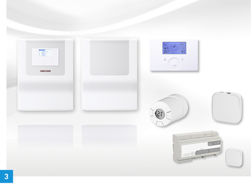 
3 Die Komponenten der Wärmepumpenregelung WPMsystem sowie der Einzelraumregelung Easytron Connect. 
