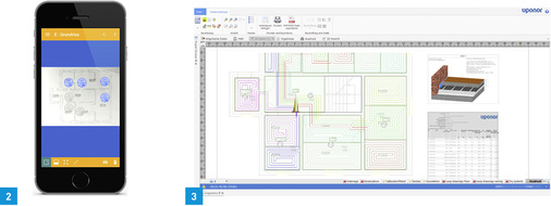 <p>
2 Fachhandwerker können mit der Uponor HSEmobile App eine Modellplanung für Uponor-Flächenheizsysteme durchführen und ein Angebot erstellen.
<b></b>
</p>

<p>
3 Anschließend lassen sich die Daten direkt in die HSEdesktop-Software übernehmen, die jetzt auch die 3D-Planung von Objekten beinhaltet. 
</p>