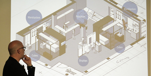 



Das Ausstellungsraum-Konzept Multiflex: Der Innenarchitekt Cyrus Ghanai hat ein modulares Baukastensystem mit hoher Flexibilität für Räumlichkeiten von 40 bis 200 m² entwickelt.
