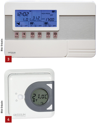 <p>
3 thermioTM eco C3: schnelle Inbetriebnahme durch Vorprogrammierung und einfache Anpassung an die individuellen Bedürfnisse durch die Programmoptionen Advanced, Boost und Holiday.
</p>

<p>
4 Raumthermostat thermio essential smart von Grässlin: Programmierung mithilfe der kostenfreien App.
</p>