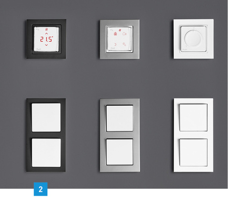 



2 Für eine einheitliche Optik zwischen Thermostat, Lichtschalter und Steckdose lässt sich der in drei Versionen verfügbare Icon in gängige Schalterrahmen einpassen.
