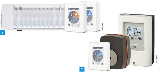 
1 Heizungsregler Caleonbox mit Touch-Raumcontrollern Caleon und Caleon Clima.



2 Regelungsset LHCC von Sorel zum Heizen und Kühlen.
