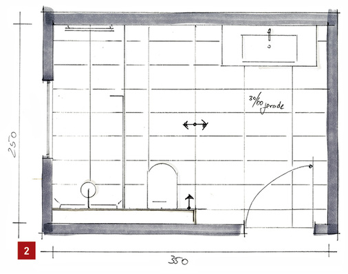 <p>
2 Raumgestaltung mit Fliesen im Format 60 cm × 30 cm – quer verlegt.
</p>

<p>
</p> - © Andrea Stark / Verlag Rudolf Müller

