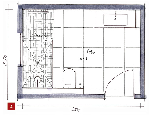 
4 Raumgestaltung mit Fliesen im Format 60 cm × 60 cm.



