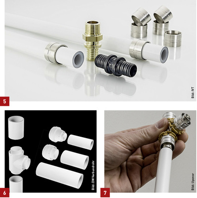 
5 Das Schiebehülsen-Rohrinstallationssystem Prineto von IVT.



6 Schweißtechnik bei Mehrschichtverbundrohren von Multitubo systems.



7 Bei der Pressfittingtechnologie wird das Rohr in den Fitting eingeschoben und anschließend verpresst.
