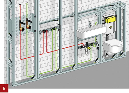 <p>
Installationsbeispiel einer Trinkwasseranlage zum Beispiel in einer Wohnung. Hier ist das Erwärmungsrisiko für PWC in der Regel auch in einer ungedämmten Vorwand vernachlässigbar.
</p>