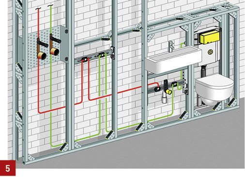 
Installationsbeispiel einer Trinkwasseranlage zum Beispiel in einer Wohnung. Hier ist das Erwärmungsrisiko für PWC in der Regel auch in einer ungedämmten Vorwand vernachlässigbar.
