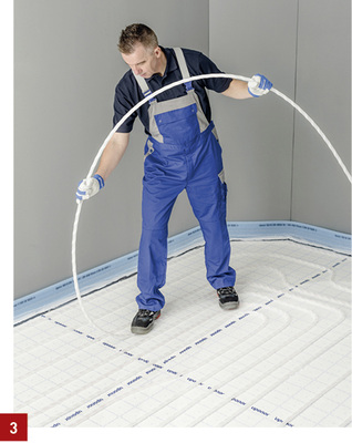 
Wird die Fußbodenheizung auch zur Kühlung genutzt, sollte der Verlegeabstand auf 10 cm reduziert werden.
