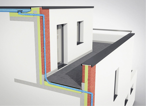 
Das geschlossene SitaAttika Kaskade-System, das bei Starkregen unkontrollierte Überflutungen der Terrassenfläche vermeidet.
