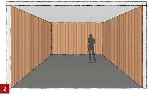 
Vertikale Streifen an den Wänden und eine helle Decke lassen niedrige Räume höher erscheinen.



