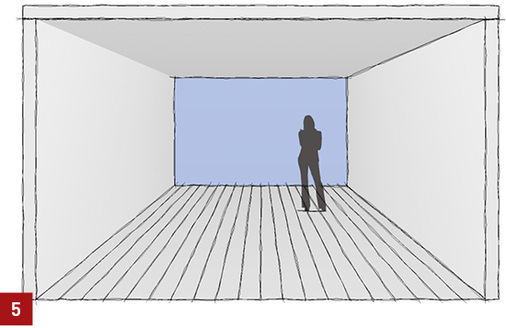 
Hellblaue oder türkisfarbene Stirnwände, gepaart mit Längsfugen, lassen Räume tiefer erscheinen.



