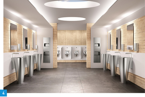 
Elektronische Armaturen mit totraumfreiem Magnetventil wie hier in einem Flughafen minimieren die Ausbildung von Bakterien und Keimen.



