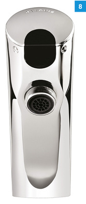 
Elektronische Waschtischarmatur mit membranlosem Magnetventil.



