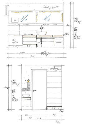 



Eine gute Vorplanung ist unumgänglich, hier umfasst sie die Detailplanung für den Waschtisch.
