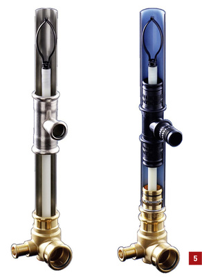 
Die innen liegende Zirkulation von Geberit kann mit Mapress Edelstahl oder dem Verbundrohr Mepla ausgeführt werden.



