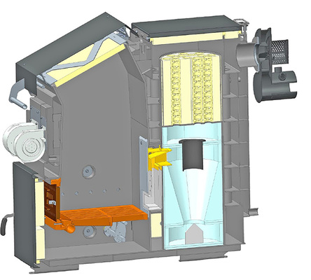 <p>
Prototyp des LEVS-Kessels mit den Modulen Verbrennungsluftzuführung, Zyklonbrennkammer und Nachbehandlungsstufe.
</p>

<p>
</p> - © IBP


