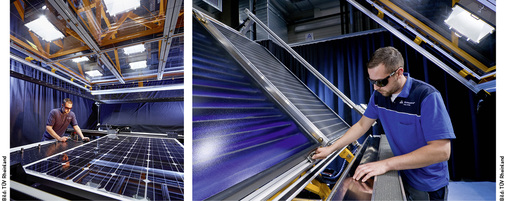 
Der TÜV Rheinland hat im Kölner Solarprüfzentrum einen neuen Sonnensimulator in Betrieb genommen, der sowohl Photovoltaikmodule als auch thermische Solarkollektoren sowie Kombinationen aus beiden Techniken vermessen kann.
