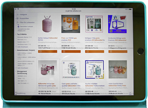 
Im Internet wird eine Fülle an Kältemitteln angeboten, auch solche, die in Europa längst verboten sind.



