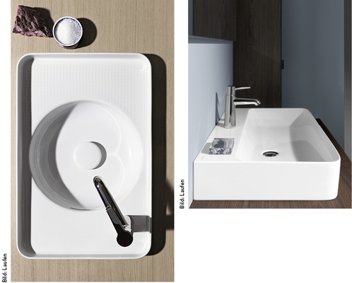 
Bei der Serie Val realisierte Laufen erstmals feine haptische Elemente und Strukturen aus Keramik, die semitrockene Bereiche innerhalb des Waschtischs schufen. Mit traditioneller Keramik ein Ding der Unmöglichkeit.
