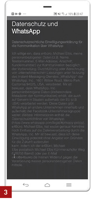 
3 Einwilligung, welche vor dem Start in WhatsApp gelesen werden muss.




