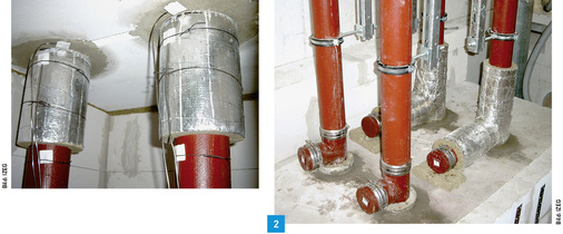 

Gusseiserne Abflussrohre beim orientierenden Brandversuch der DMT in Dortmund – Brandsicherheit auch von oben nach unten.

