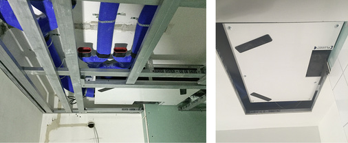 
Die geringe Aufbauhöhe (170 mm) des PluggPlan-Lüftungsgerätes Avent G und das ovale Luftverteilsystem erlaubten in den Seniorenwohnungen den verdeckten Einbau in der Zwischendecke der Bäder. Die Revisionsöffnungen ermöglichen den einfachen Zugang zu den Geräten, z. B. zu Wartungszwecken.



