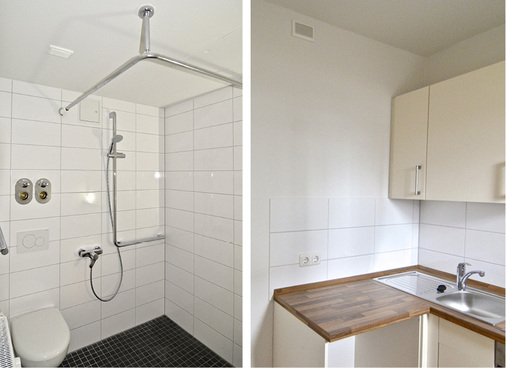 
Die Abluft-Auslässe wurden im Bad in die Decke und in der Küche unterhalb der Decke angeordnet.



